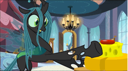 Size: 1067x599 | Tagged: animated, artist:venates, cheese, cute, cutealis, derpibooru import, eating, edit, flailing, food, queen chrysalis, safe, solo