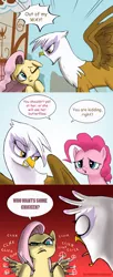 Size: 2480x6084 | Tagged: safe, artist:doublewbrothers, derpibooru import, fluttershy, gilda, pinkie pie, gryphon, abuse, badass, balisong, butterfly knife, comic, flutterbadass, flutterrage, gildabuse, out of character, prey hunting predator