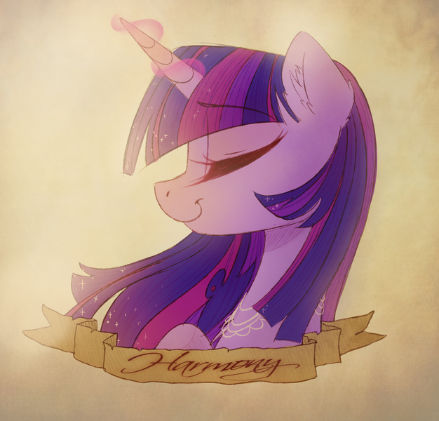 Size: 2610x2500 | Tagged: safe, artist:magnaluna, derpibooru import, twilight sparkle, pony, bust, ear fluff, eyes closed, jewelry, necklace, portrait, profile, smiling, solo