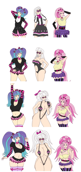 Size: 1200x2548 | Tagged: questionable, artist:annon, derpibooru import, part of a set, photo finish, pixel pizazz, violet blurr, human, equestria girls, absolute cleavage, armpits, beckoning, bedroom eyes, belly button, big breasts, bikini, bimbo, bimboification, breast expansion, breasts, busty photo finish, busty pixel pizazz, busty violet blurr, cleavage, clothes, come hither, explicit source, eyeliner, female, females only, flower, glasses, grope, growth, hip expansion, humanized, image, lipstick, looking at you, makeup, microskirt, midriff, miniskirt, navel cutout, panties, png, pose, rose, sequence, skirt, sling bikini, smiling, stockings, sunglasses, swimsuit, the snapshots, thigh highs, thong, transformation, transformation sequence, transforming clothes, underwear, yellow underwear