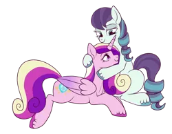 Size: 750x583 | Tagged: artist:lulubell, coloratura, crack shipping, derpibooru import, female, infidelity, lesbian, princess cadance, rara, raradance, safe, shipping, simple background, transparent background