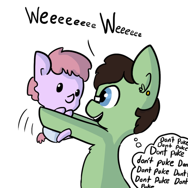 Size: 792x792 | Tagged: safe, artist:tjpones, derpibooru import, oc, oc:tjpones, unofficial characters only, earth pony, pony, baby, baby pony, chest fluff, dialogue, ear fluff, foal, holding a pony, looking at each other, male, open mouth, simple background, smiling, stallion, thinking, thought bubble, white background