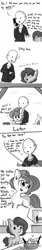 Size: 792x4752 | Tagged: safe, artist:tjpones, derpibooru import, oc, oc:brownie bun, oc:nothorsewife, oc:richard, unofficial characters only, earth pony, human, pony, horse wife, cheek fluff, chest fluff, comic, descriptive noise, dialogue, ear fluff, feed bag, female, fire, food, grayscale, holding a pony, horse noises, human male, kitchen, male, mare, meme, monochrome, phone, real pony, regular pony, salad, sparkles