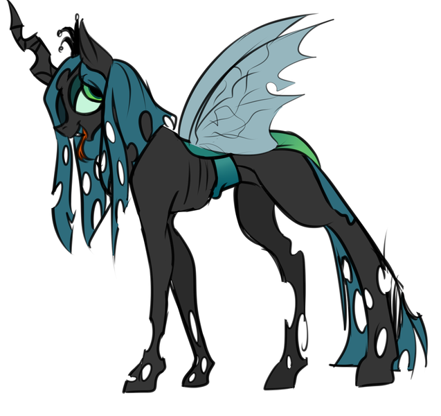 Size: 1024x965 | Tagged: safe, artist:fish-ears, derpibooru import, queen chrysalis, skinny, solo, tongue out