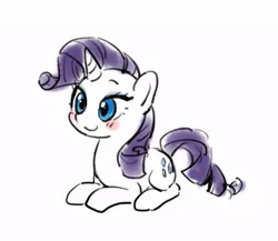 Size: 461x400 | Tagged: dead source, safe, artist:baekgup, derpibooru import, rarity, pony, unicorn, blushing, cute, female, mare, prone, raribetes, simple background, smiling, solo, white background