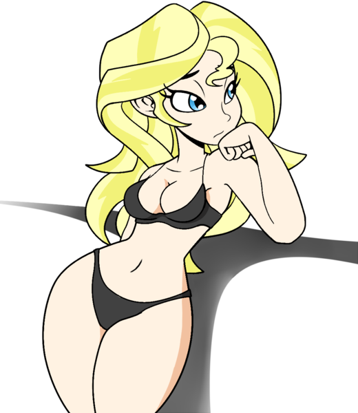 Size: 1039x1200 | Tagged: suggestive, artist:reiduran, derpibooru import, edit, edited edit, sunset shimmer, equestria girls, armpits, bedroom eyes, belly button, black underwear, blonde, bra, breasts, busty sunset shimmer, cleavage, clothes, female, human coloration, natural hair color, panties, solo, solo female, underwear, wide hips