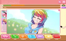 Size: 1198x751 | Tagged: crush crush, derpibooru import, expy, game, human, humanized, human that look like rainbow dash, iro, pony cameo, pony reference, safe, screencap, smiling