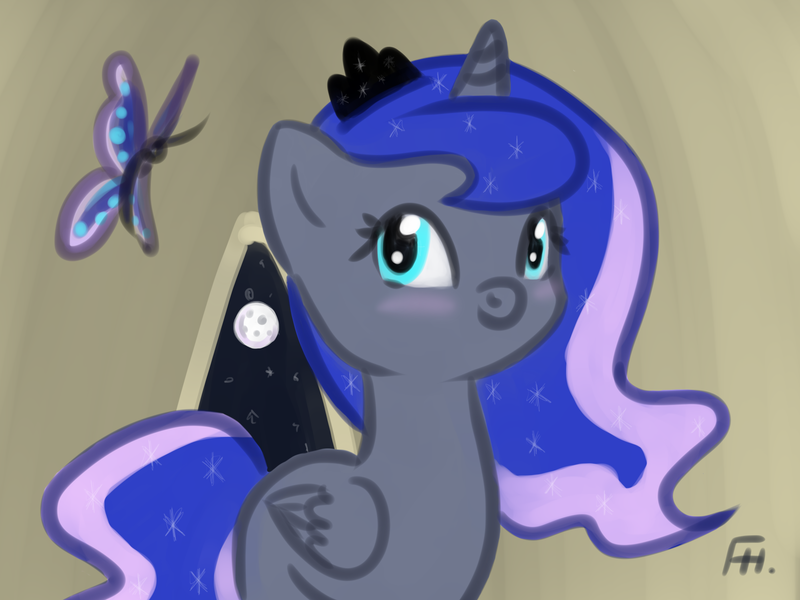 Size: 2000x1500 | Tagged: artist:virtue147, butterfly, derpibooru import, moon, princess luna, safe, solo