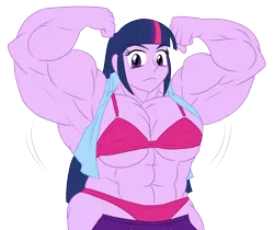 Size: 1486x1249 | Tagged: suggestive, artist:advanceddefense, derpibooru import, twilight sparkle, equestria girls, armpits, bra, breasts, buff breasts, clothes, fetish, flexing, muscle fetish, muscles, overdeveloped muscles, panties, solo, torn clothes, twilight muscle, underwear, wardrobe malfunction