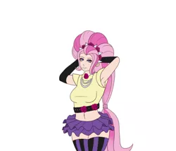 Size: 1280x1096 | Tagged: suggestive, artist:annon, derpibooru import, part of a set, violet blurr, equestria girls, belly button, bimbo, bimboification, breast expansion, breasts, explicit source, female, growth, pose, solo, solo female, transformation