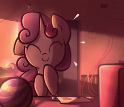 Size: 1150x1000 | Tagged: artist:spikedmauler, computer, cute, derpibooru import, diasweetes, giggling, go ask sweetie belle, room, safe, smiling, solo, sweetie belle
