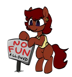 Size: 864x916 | Tagged: safe, artist:thebirdiebin, derpibooru import, oc, oc:ruby rouge, unofficial characters only, earth pony, pony, colt quest, bipedal, child, colored, cute, earring, female, filly, foal, meme, no fun allowed, piercing, rags, reaction image, rearing, sign, simple background, smiling, solo, standing, transparent background