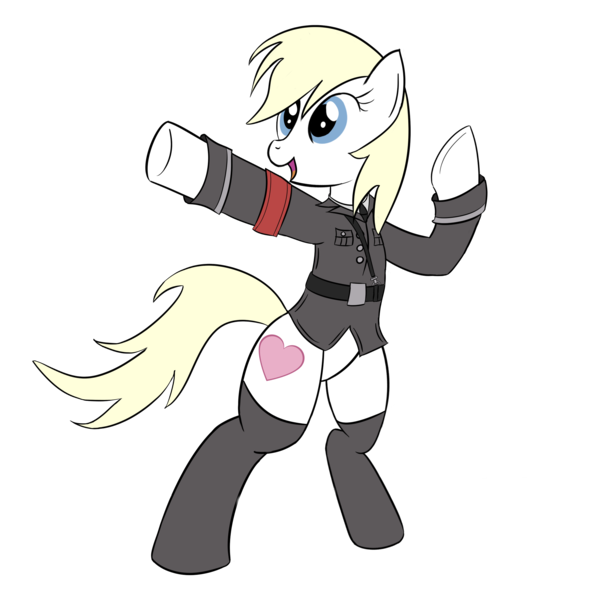 Size: 2000x2000 | Tagged: safe, artist:sethisto, derpibooru import, oc, oc:aryanne, unofficial characters only, earth pony, pony, armband, belt, bipedal, clothes, female, heil, nazi, necktie, socks, solo, standing, uniform, wrong cutie mark