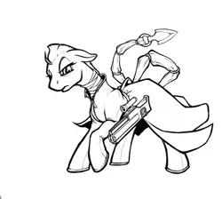 Size: 891x798 | Tagged: artist:kalemon, derpibooru import, fallout equestria, gun, monochrome, safe, solo, weapon