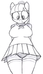 Size: 1963x3359 | Tagged: anthro, artist:an-tonio, breasts, busty coco pommel, clothes, coco pommel, dead source, derpibooru import, female, frilly underwear, grayscale, monochrome, panties, pleated skirt, rough sketch, sketch, skirt, socks, solo, solo female, suggestive, thigh highs, traditional art, underwear, upskirt, zettai ryouiki