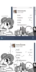 Size: 792x1584 | Tagged: safe, artist:tjpones, derpibooru import, oc, oc:brownie bun, oc:richard, unofficial characters only, earth pony, human, pony, horse wife, celebration, cheek fluff, comic, confetti, cute, eeee, female, floppy ears, followers, grayscale, grin, human male, lying down, male, mare, milestone, monochrome, on back, open mouth, prone, shivering, smiling, text, tumblr