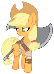 Size: 2382x3241 | Tagged: safe, artist:he4rtofcourage, derpibooru import, applejack, earth pony, pony, axe, female, high res, mare, requested art, solo, weapon