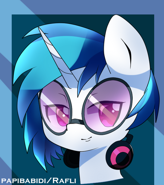 Size: 602x678 | Tagged: safe, artist:papibabidi, derpibooru import, vinyl scratch, pony, unicorn, bust, female, glasses, headphones, mare, solo