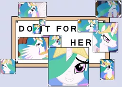 Size: 1400x1000 | Tagged: safe, derpibooru import, princess celestia, alicorn, pony, do it for her, eyes closed, laughing, lip bite, looking back, meme, smiling, spread wings, the simpsons, waifu