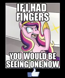 Size: 600x725 | Tagged: artist:uc77, derpibooru import, facebook, image macro, implied middle finger, meme, motivational poster, princess cadance, safe, thumbs up