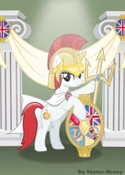 Size: 3671x5146 | Tagged: safe, artist:vector-brony, banned from derpibooru, deleted from derpibooru, derpibooru import, oc, oc:britannia, unofficial characters only, absurd resolution, bipedal leaning, british, b.u.c.k., helmet, image, png, shield, solo, trident, united kingdom