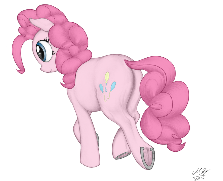 Size: 2034x1656 | Tagged: artist:graboiidz, balloonbutt, derpibooru import, horseshoes, pinkie pie, safe, solo, underhoof, walking