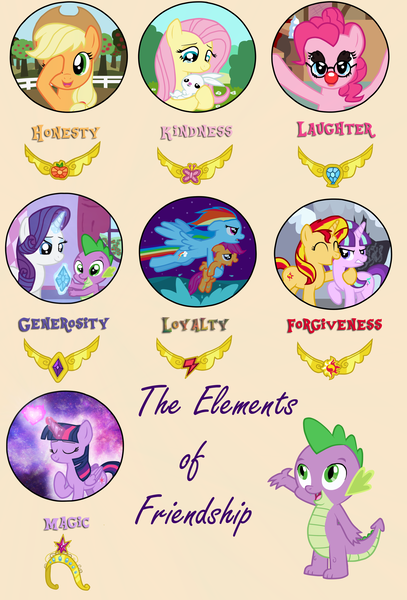 Size: 1784x2633 | Tagged: safe, artist:majkashinoda626, derpibooru import, applejack, fluttershy, pinkie pie, rainbow dash, rarity, scootaloo, spike, starlight glimmer, sunset shimmer, twilight sparkle, twilight sparkle (alicorn), alicorn, pony, element of empathy, element of forgiveness, elements of harmony, empathy, female, forgiveness, generosity, hilarious in hindsight, honesty, kindness, laughing, loyalty, magic, mane seven, mane six, mare, seventh element, the elements of friendship