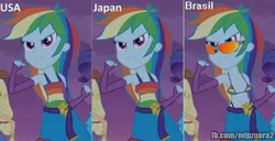 Size: 480x245 | Tagged: suggestive, derpibooru import, edit, edited screencap, screencap, rainbow dash, human, equestria girls, bikini, bra, brazil, breast edit, breast expansion, breasts, busty rainbow dash, censorship, cleavage, clothes, female, growth, japan, parody, sunglasses, swimsuit