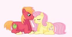 Size: 1024x532 | Tagged: safe, artist:fra-chan-18, derpibooru import, big macintosh, fluttershy, earth pony, pony, blushing, fluttermac, male, pregnant, sensibly-proportioned pregnancy, shipping, stallion, straight