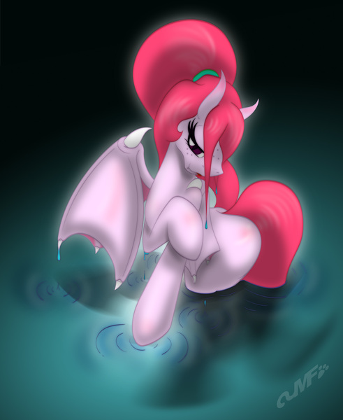 Size: 2045x2500 | Tagged: artist:miniferu, demon pony, derpibooru import, oc, oc:mili, safe, solo, unofficial characters only, wet