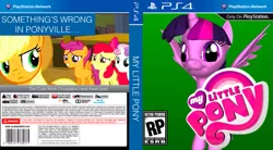 Size: 909x502 | Tagged: artist needed, safe, derpibooru import, apple bloom, applejack, scootaloo, sweetie belle, twilight sparkle, twilight sparkle (alicorn), alicorn, pony, 3d, cutie mark crusaders, fake, female, mare, my little pony, my little pony logo, playstation 4, seems legit