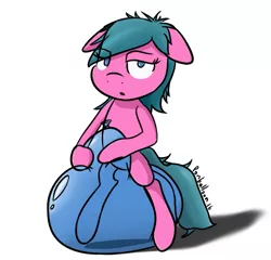Size: 775x743 | Tagged: artist:ponballoon, balloon, balloon sitting, cute, derpibooru import, floppy ears, messy mane, oc, oc:jenny, safe, sitting, unofficial characters only