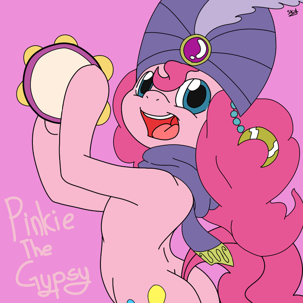 Size: 1024x1024 | Tagged: artist:artponie, backbend, derpibooru import, gypsy pie, musical instrument, pinkie pie, safe, solo, tambourine