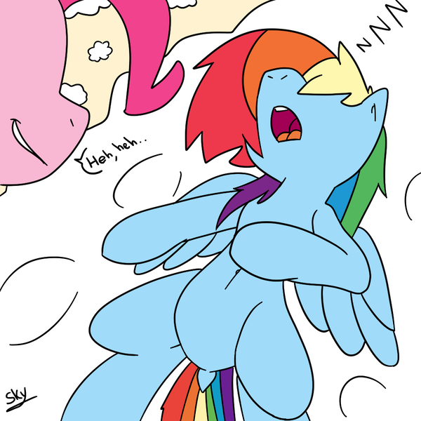 Size: 1024x1024 | Tagged: artist:artponie, cloud, derpibooru import, dock, nose in the air, pinkie pie, rainbow dash, safe