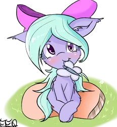 Size: 2500x2700 | Tagged: artist:freefraq, blushing, butterfly, cute, derpibooru import, ear fluff, filly, flitter, flitterbetes, freefraq is trying to murder us, mouth hold, pillow, plushie, safe, sitting, solo