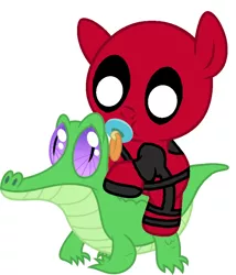 Size: 786x917 | Tagged: artist:red4567, crossover, cute, deadpool, deadpool is best pony, derpibooru import, gummy, pacifier, ponies riding gators, ponified, recolor, riding, safe