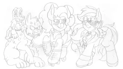 Size: 3600x2011 | Tagged: artist:blackbewhite2k7, batman, batman the animated series, bruce wayne, bud, derpibooru import, gummy, harley quinn, hyena, leash, pinkie pie, rainbow dash, riding, safe, scrunchy face, sketch, wip