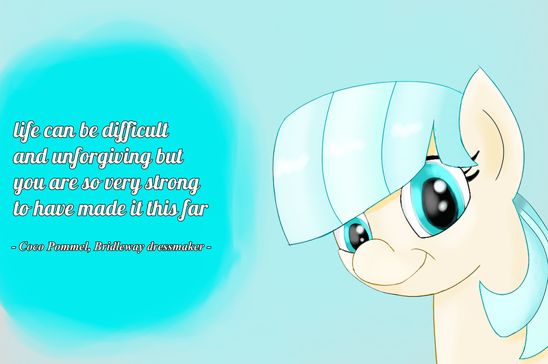 Size: 1500x996 | Tagged: artist:twiren, coco pommel, cute, derpibooru import, looking at you, quote, safe