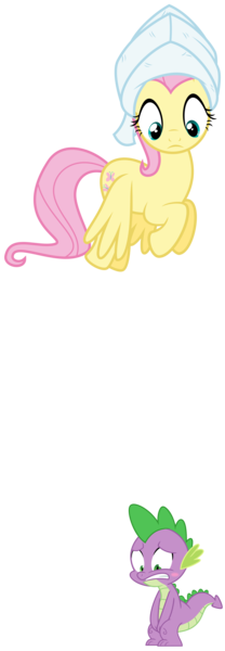 Size: 5200x15000 | Tagged: absurd resolution, artist:missbeigepony, artist:porygon2z, blushing, covering, derpibooru import, edit, embarrassed, fluttershy, looking down, naked rarity, simple background, spike, suggestive, .svg available, towel, transparent background, vector