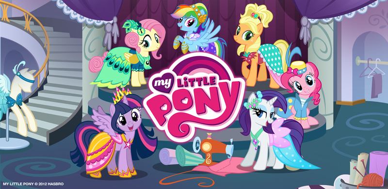 Size: 1024x500 | Tagged: safe, derpibooru import, official, screencap, applejack, fluttershy, pinkie pie, rainbow dash, rarity, twilight sparkle, twilight sparkle (alicorn), alicorn, pony, applejack also dresses in style, applejewel, clothes, dress, female, gala dress, game, gameloft, loading screen, logo, mane six, mare, my little pony logo, rainbow dash always dresses in style