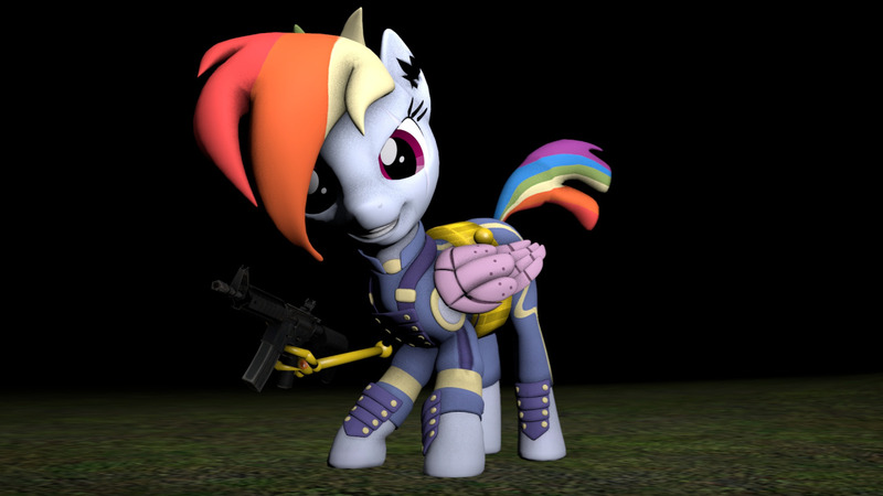 Size: 1280x720 | Tagged: 3d, alternate timeline, apocalypse dash, artist:epickitty54, assault rifle, crystal war timeline, derpibooru import, gun, m4a1, pony claw, rainbow dash, rifle, safe, solo, source filmmaker, weapon, yellow claw