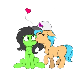 Size: 1500x1500 | Tagged: safe, derpibooru import, oc, oc:anonfilly, oc:little league, unofficial characters only, cute, female, filly, heart, kissing, lesbian, oc x oc, shipping