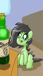 Size: 720x1280 | Tagged: safe, derpibooru import, oc, oc:anonfilly, unofficial characters only, earth pony, pony, alcohol, bottle, cute, female, filly, food