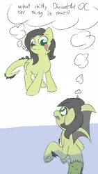 Size: 720x1280 | Tagged: safe, artist:happy harvey, derpibooru import, oc, oc:anon, oc:anonfilly, unofficial characters only, earth pony, monster pony, original species, siren, tatzlpony, deviantart, drawn on phone, female, filly, hypocritical humor, thought bubble