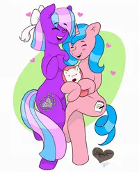 Size: 1638x2048 | Tagged: artist needed, bow, derpibooru import, female, foal, hair bow, lesbian, magical lesbian spawn, newborn, oc, oc:charlie print, oc:flower blossom, oc:rose blossom, oc x oc, offspring, safe, shipping, source needed, transgender, unofficial characters only