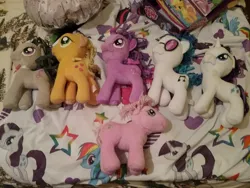 Size: 2592x1944 | Tagged: safe, derpibooru import, applejack, octavia melody, pinkie pie (g3), rainbow dash, rarity, twilight sparkle, twilight sparkle (alicorn), vinyl scratch, alicorn, pony, funrise, g3, irl, photo, plushie, stars