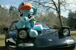 Size: 4272x2848 | Tagged: artist:plushwaifus, bedroom eyes, car, derpibooru import, irl, life size, mazda, mazda mx5, miata, mx5, photo, plushie, rainbow dash, safe, solo