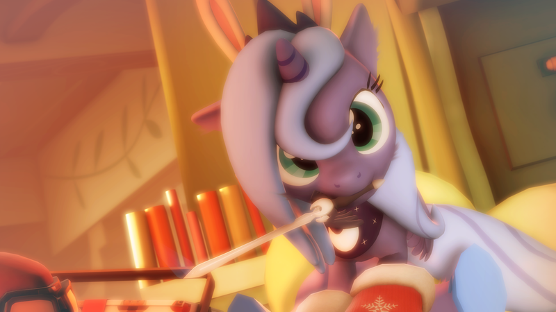 Size: 1920x1079 | Tagged: safe, artist:doge4ce, derpibooru import, princess luna, alicorn, pony, 3d, filly, mouth hold, solo, source filmmaker, sword, weapon, woona