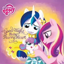 Size: 772x770 | Tagged: artist:amy mebberson, book cover, clothes, cute, derpibooru import, dress, flurrybetes, good night baby flurry heart, mike vogel, open mouth, princess cadance, princess flurry heart, safe, shining armor, smiling, the crystalling
