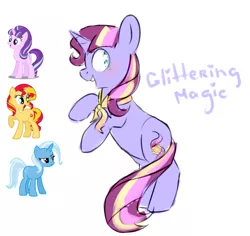 Size: 946x894 | Tagged: safe, artist:koteikow, derpibooru import, starlight glimmer, sunset shimmer, trixie, oc, oc:glittering magic, pony, counterparts, fusion, magical trio, twilight's counterparts, xk-class end-of-the-world scenario